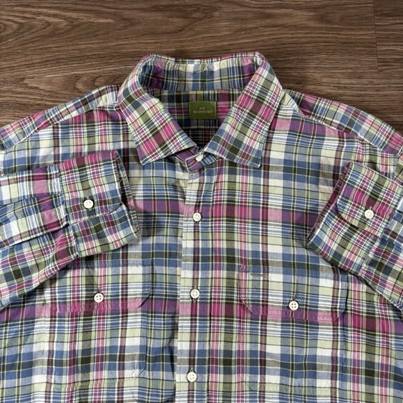 Sid Mashburn Men's XL Pink Blue Green Plaid Button Up Shirt Long Sleeve - Picture 1 of 8